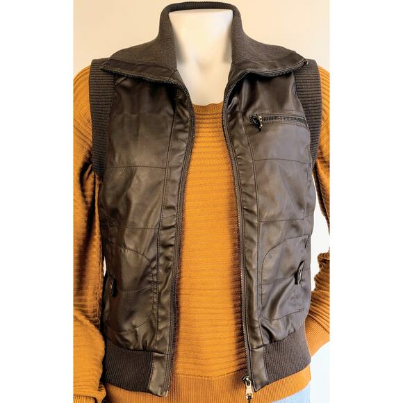 Ci Sono by Cavalini Cropped Vest Small Brown Vegan Faux Leather Collar NEW - Picture 3 of 12